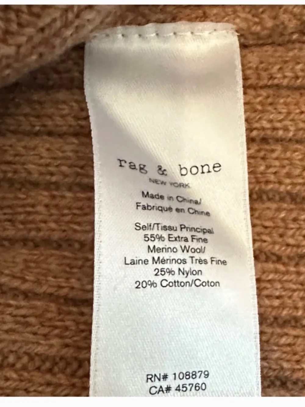 Rag & Bone Maxine Ribbed Polo Sweater Camel Merino Wool Blend M